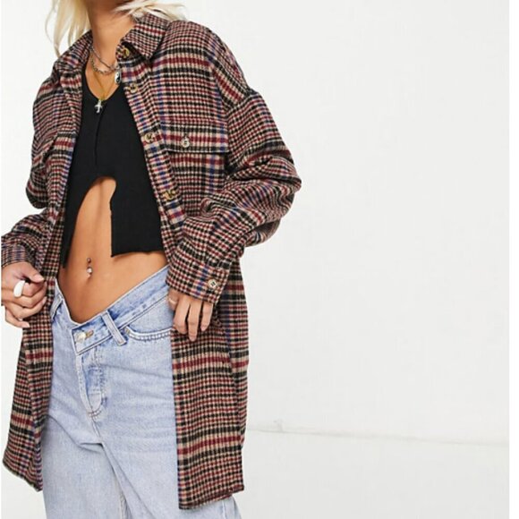Noisy May Flanny Plaid Flannel Oversized Shacket SZ L - Picture 7 of 9
